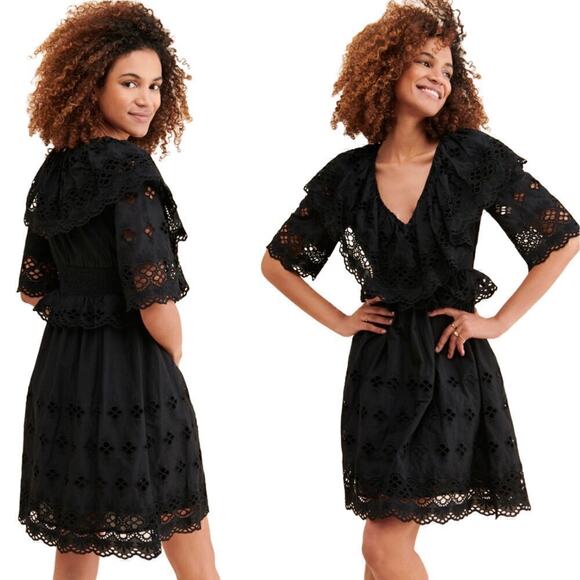 Antik Batik Ally Black Eyelet English Embroidery Ruffle Dress Small Whimsigoth - Picture 1 of 10